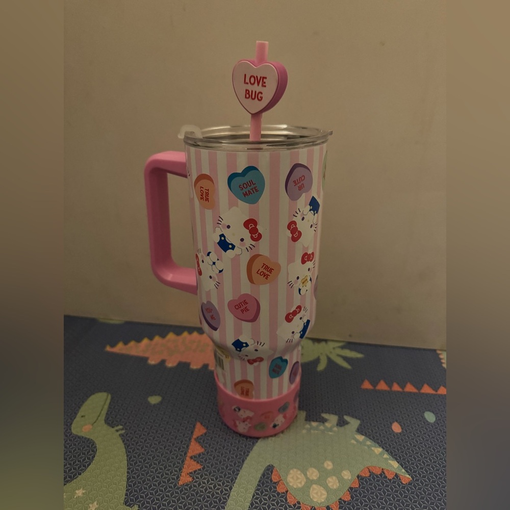 Cute Pink Heart Straw Tumbler